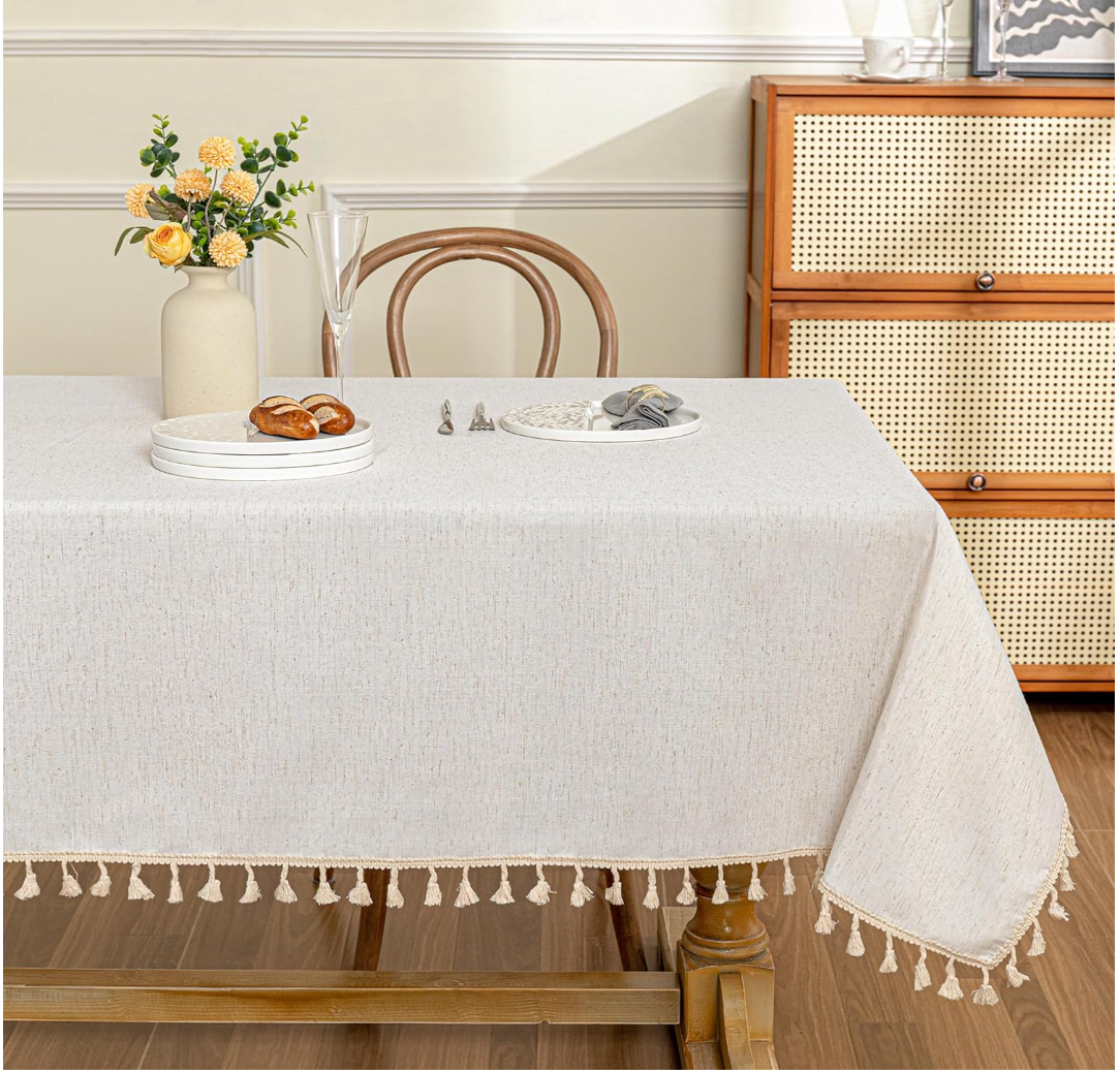 Soléa Tassel Tablecloth – Waterproof Cotton-Linen Blend