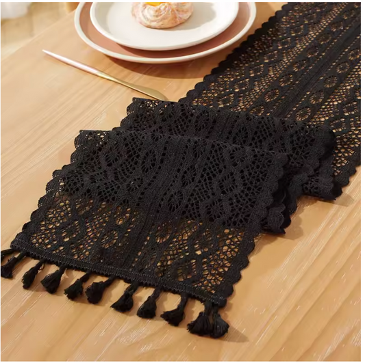 Kalaba Runner – Crochet Lace Table Accent with Tassel Detail