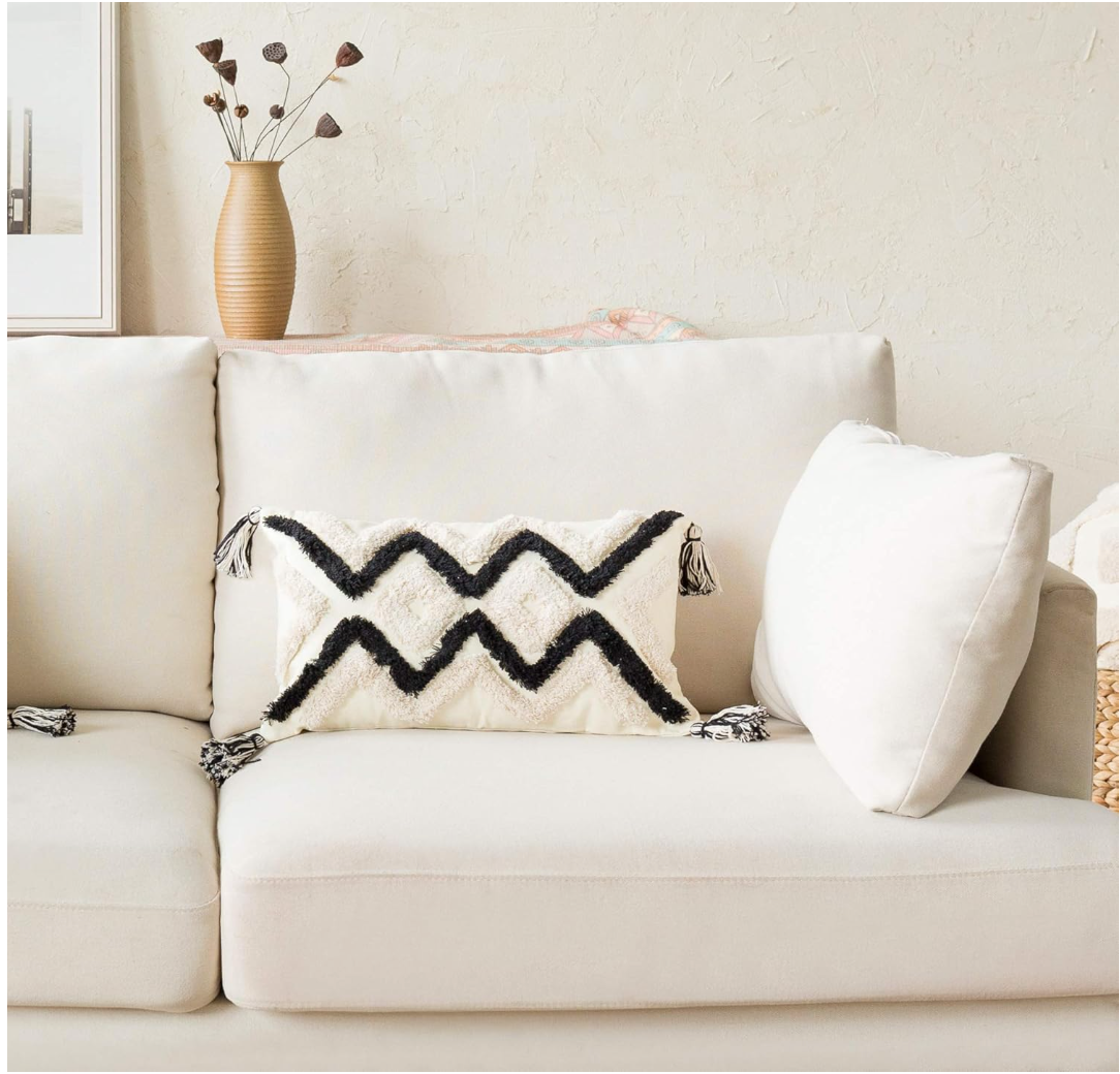 Sira Pillow Cover – Patterned Fringe Lumbar Pillow ( Single or Set of 2)