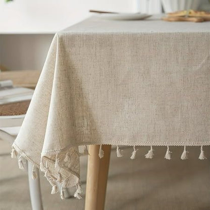 Soléa Tassel Tablecloth – Waterproof Cotton-Linen Blend