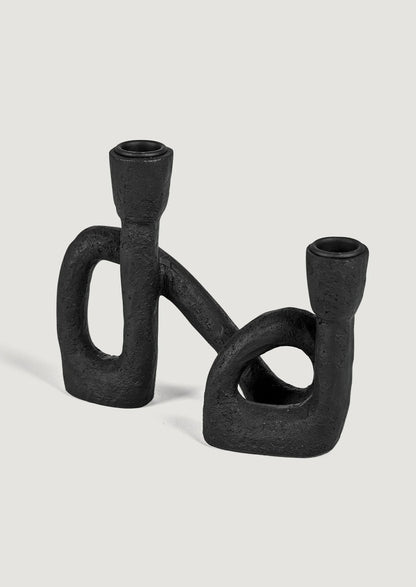 Zali Double Taper Candle Holder — Black