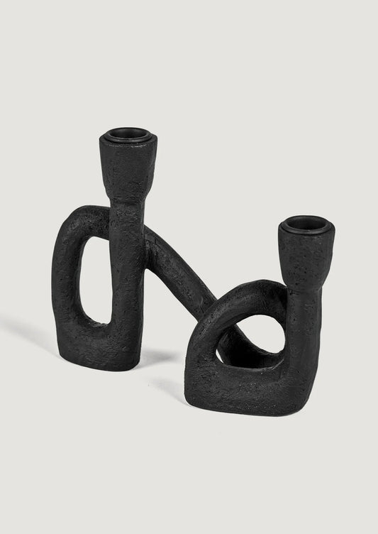 Zali Double Taper Candle Holder — Black