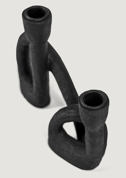 Zali Double Taper Candle Holder — Black