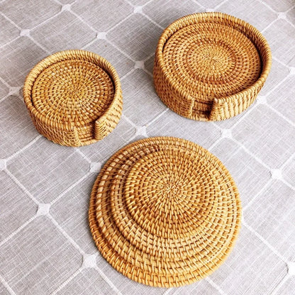 Talu – Handwoven Rattan Coaster Set