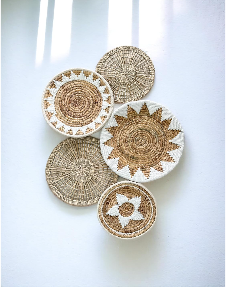 Soléa Woven Wall Art Set – 5pc Boho Rattan Decor