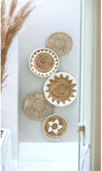 Soléa Woven Wall Art Set – 5pc Boho Rattan Decor