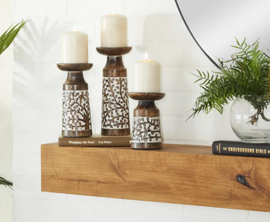 Bendu Pillars – 3-Piece Mango Wood Candle Holder Set