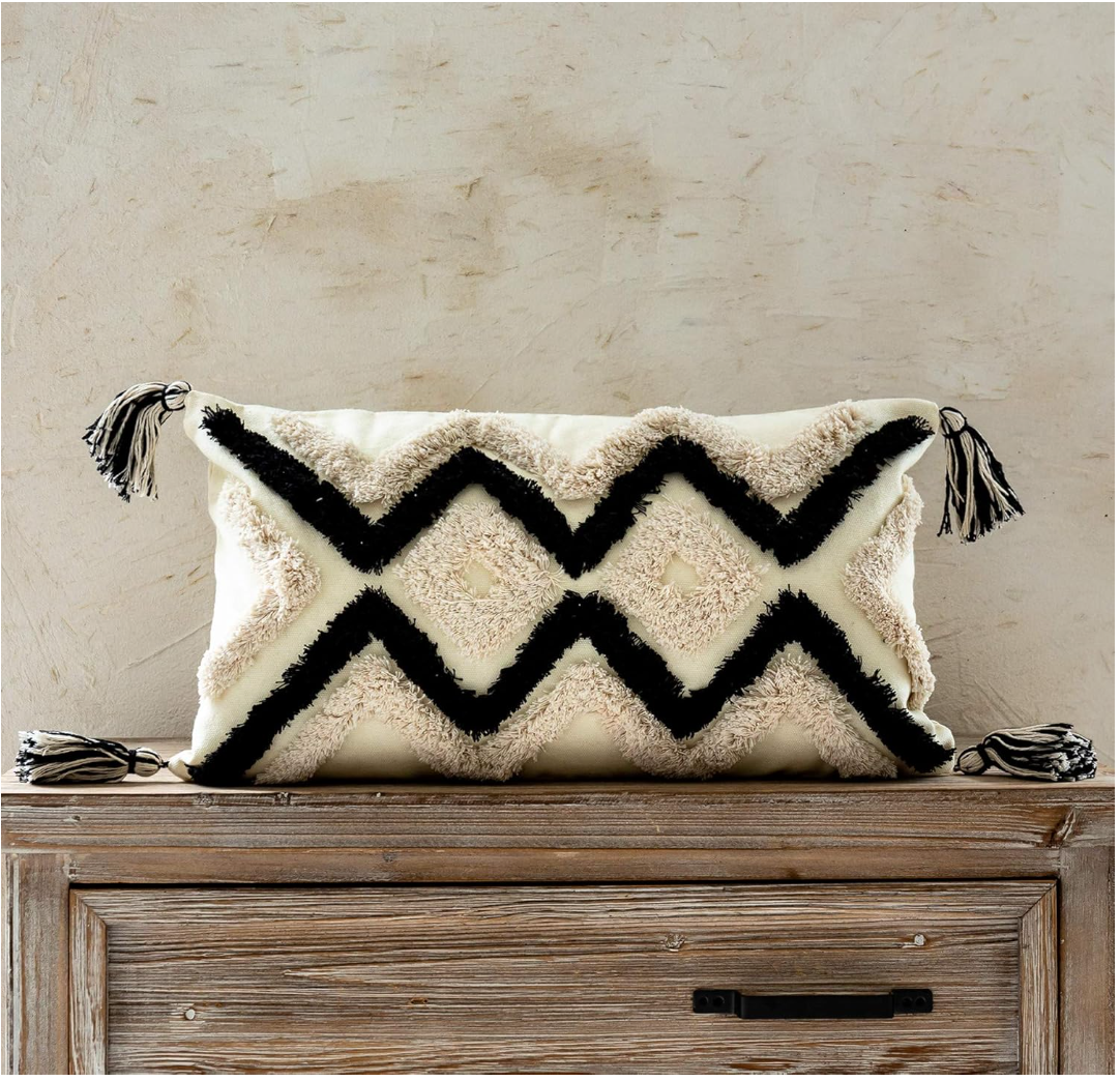 Sira Pillow Cover – Patterned Fringe Lumbar Pillow ( Single or Set of 2)