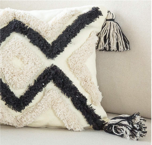 Sira Pillow Cover – Patterned Fringe Lumbar Pillow ( Single or Set of 2)