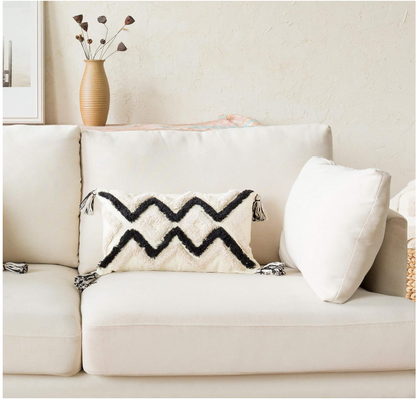 Sira Pillow Cover – Patterned Fringe Lumbar Pillow ( Single or Set of 2)