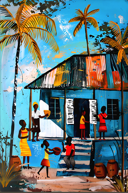 Santi Village" – Afro-Caribbean Coastal Art Print