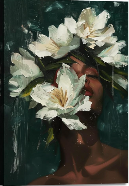 Bloom Essence – Black Woman Floral Wall Art